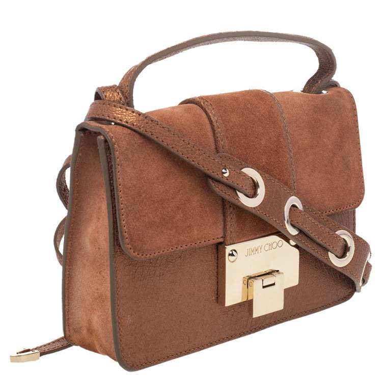 Pre Owned Jimmy Choo Brown Suede And Leather Rebel Top Handle Bag