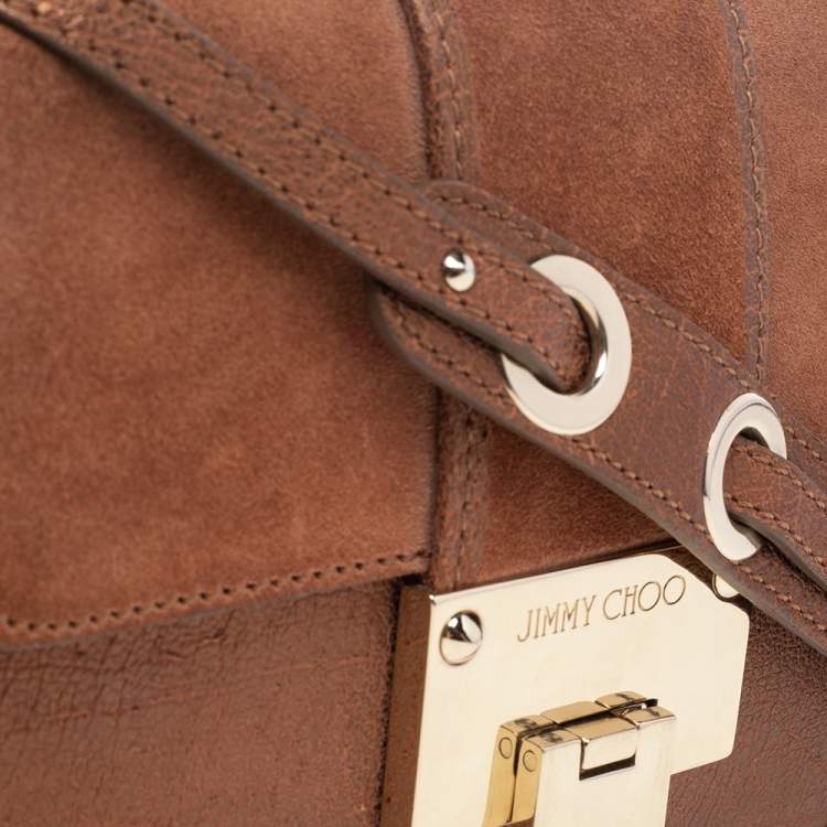 Pre Owned Jimmy Choo Brown Suede And Leather Rebel Top Handle Bag