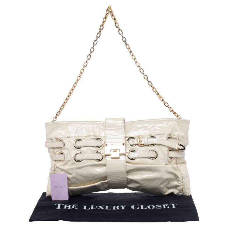 مملوكة مسبقًا Jimmy Choo Cream Patent Leather Rio Chain Shoulder Bag