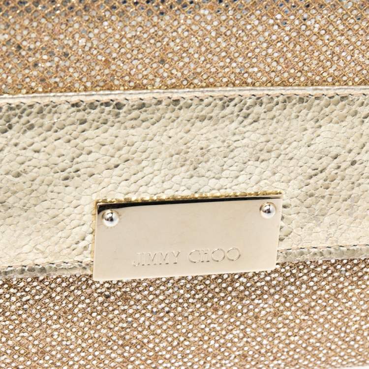 Pre Owned Jimmy Choo Metallic Gold Glitter and Patent Leather Reese Flap Clutch