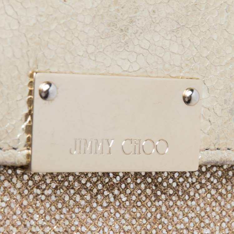 Pre Owned Jimmy Choo Metallic Gold Glitter and Patent Leather Reese Flap Clutch