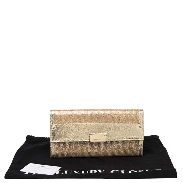 Pre Owned Jimmy Choo Metallic Gold Glitter and Patent Leather Reese Flap Clutch