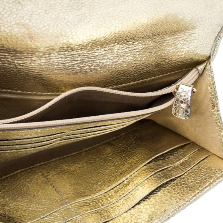 Pre Owned Jimmy Choo Metallic Gold Glitter and Patent Leather Reese Flap Clutch