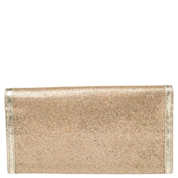 Pre Owned Jimmy Choo Metallic Gold Glitter and Patent Leather Reese Flap Clutch