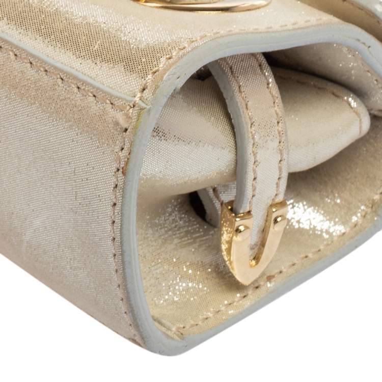 Pre Owned Jimmy Choo Light Cream Shimmer Suede Buckle Clutch