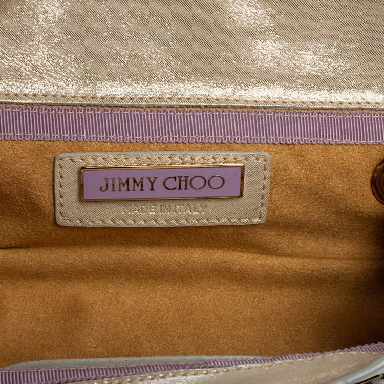 Pre Owned Jimmy Choo Light Cream Shimmer Suede Buckle Clutch