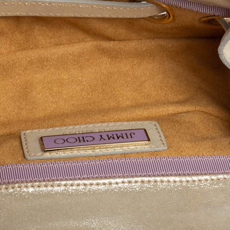 Pre Owned Jimmy Choo Light Cream Shimmer Suede Buckle Clutch