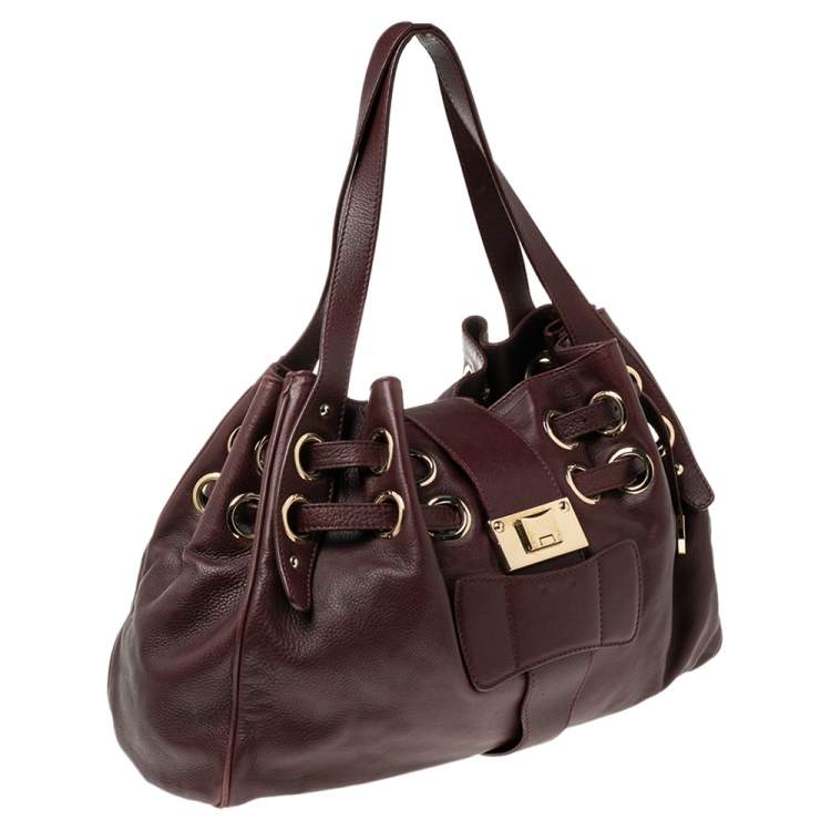 Pre Owned Jimmy Choo Burgundy Leather Ramona Tote Bag