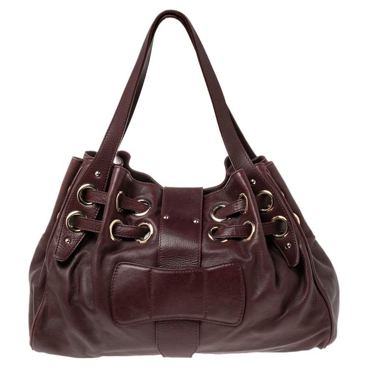 Pre Owned Jimmy Choo Burgundy Leather Ramona Tote Bag