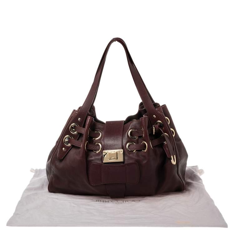 Pre Owned Jimmy Choo Burgundy Leather Ramona Tote Bag