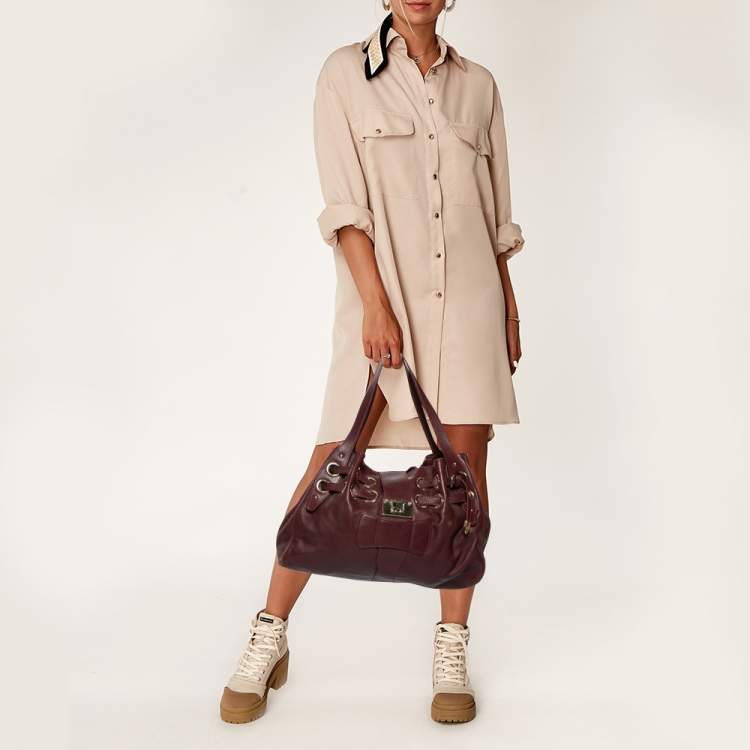 Pre Owned Jimmy Choo Burgundy Leather Ramona Tote Bag