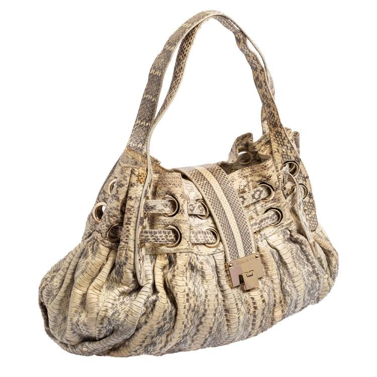 Pre Owned Jimmy Choo Grey/White Water Snake Ramona Shoulder Bag