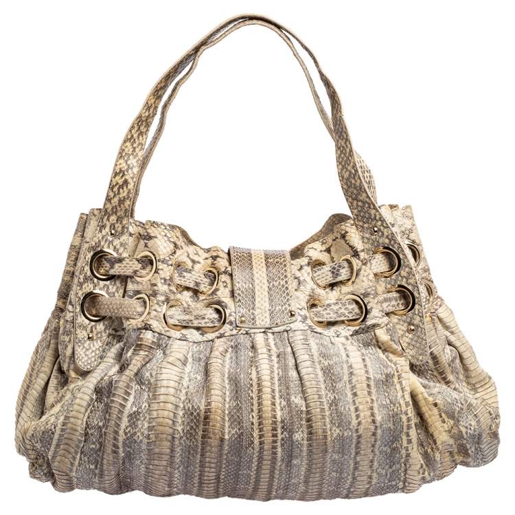 Pre Owned Jimmy Choo Grey/White Water Snake Ramona Shoulder Bag