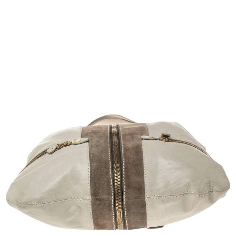 Pre Owned Jimmy Choo Grey Leather and Suede Large Mona Tote