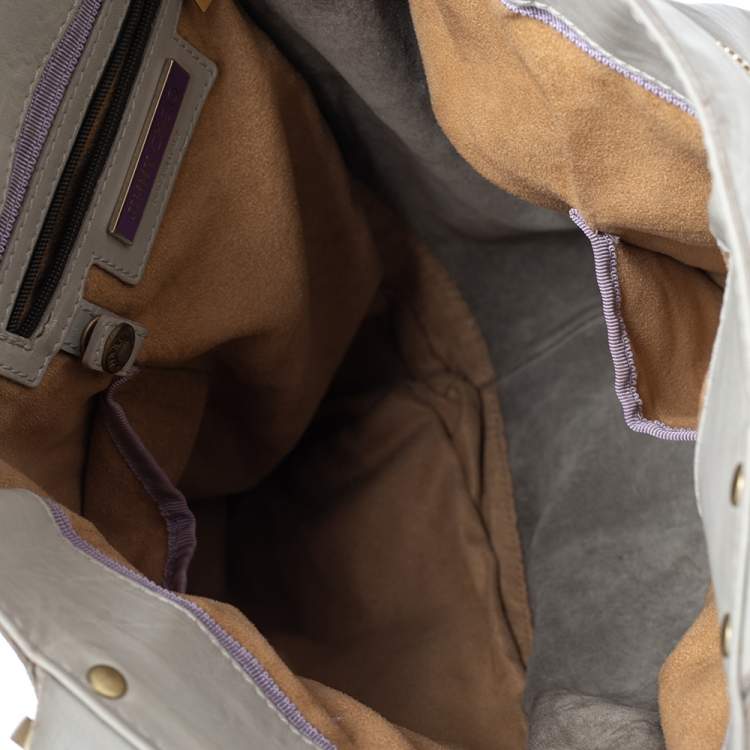 Pre Owned Jimmy Choo Grey Leather and Suede Large Mona Tote
