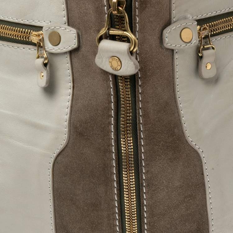 Pre Owned Jimmy Choo Grey Leather and Suede Large Mona Tote
