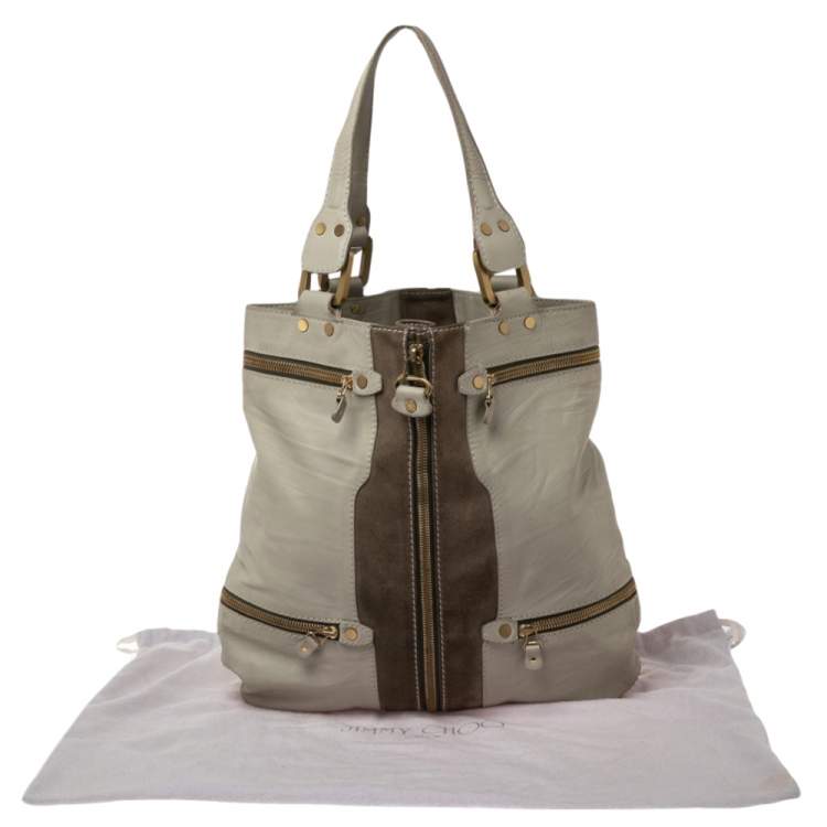 Pre Owned Jimmy Choo Grey Leather and Suede Large Mona Tote