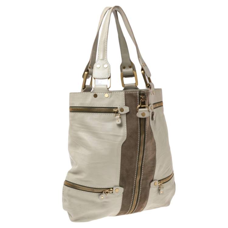 Pre Owned Jimmy Choo Grey Leather and Suede Large Mona Tote