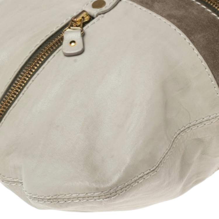 Pre Owned Jimmy Choo Grey Leather and Suede Large Mona Tote