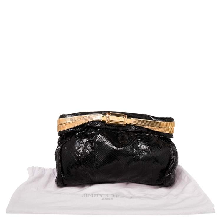 Pre Owned Jimmy Choo Black Python Oversized Zip Clutch