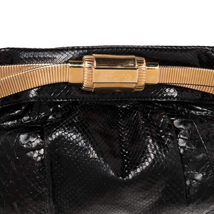 Pre Owned Jimmy Choo Black Python Oversized Zip Clutch
