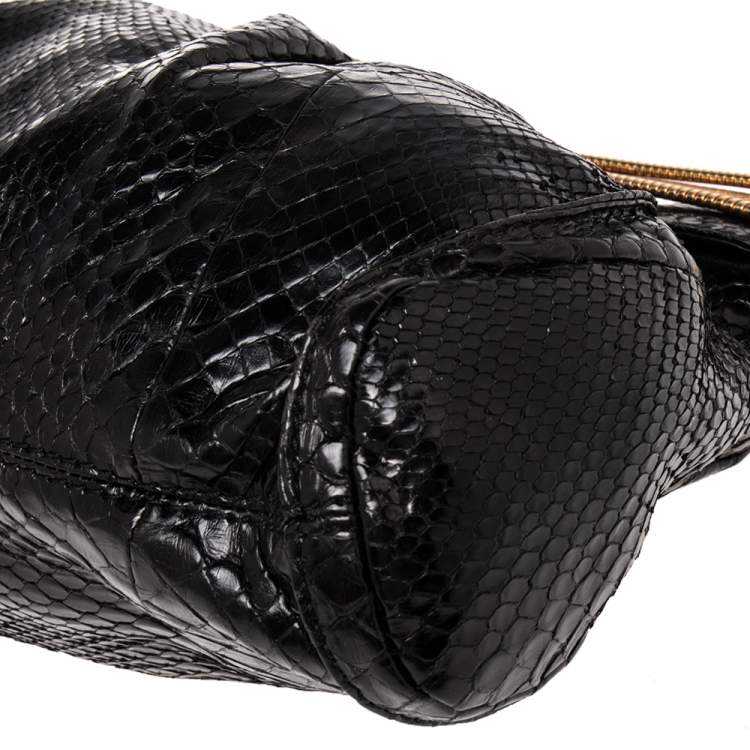 Pre Owned Jimmy Choo Black Python Oversized Zip Clutch