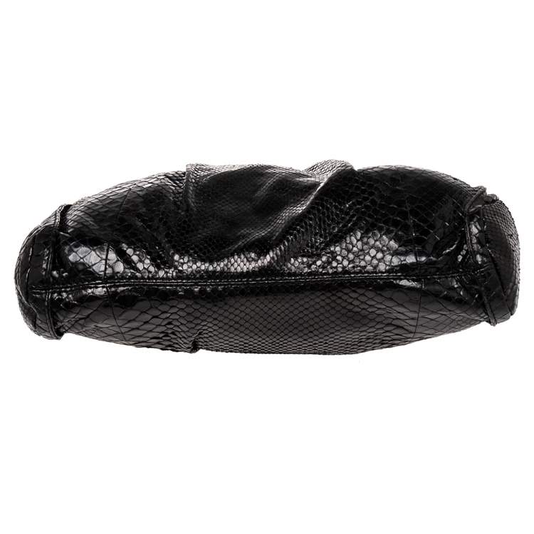 Pre Owned Jimmy Choo Black Python Oversized Zip Clutch