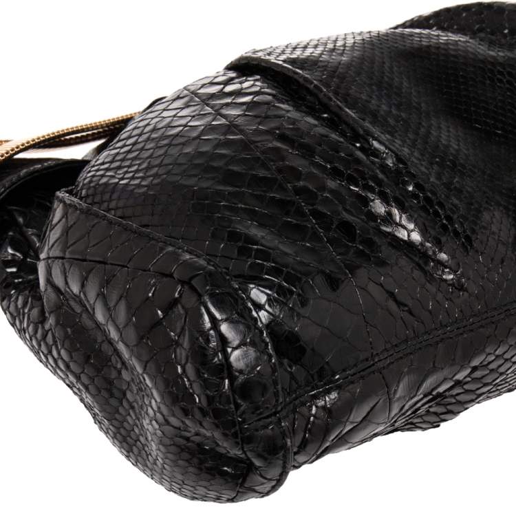 Pre Owned Jimmy Choo Black Python Oversized Zip Clutch