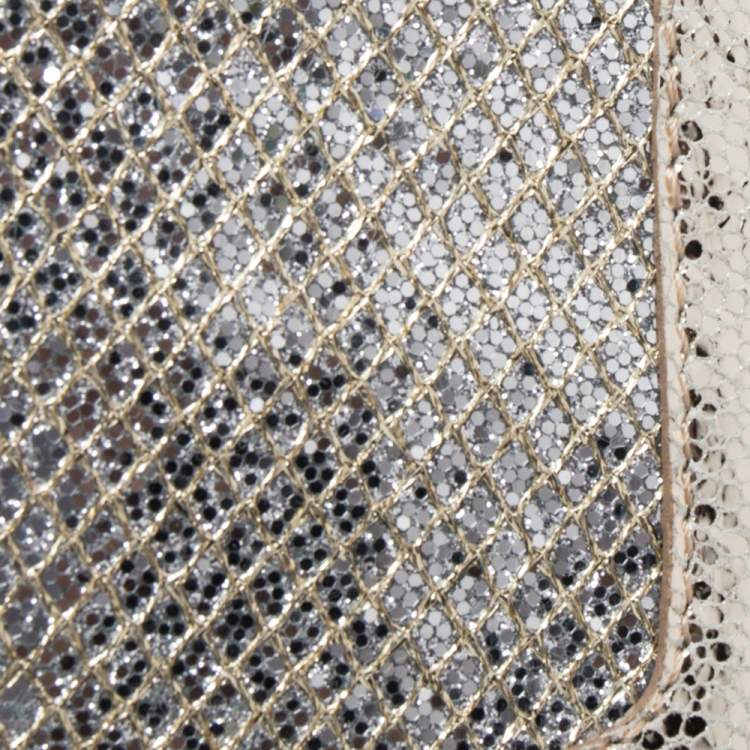 Pre Owned Jimmy Choo Metallic Gold Glitter and Leather Zeta Wristlet Clutch