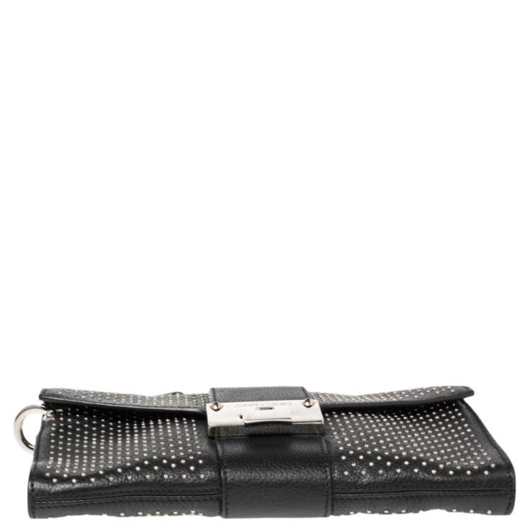 Pre Owned Jimmy Choo Black Leather Studded Rebel Wristlet Clutch