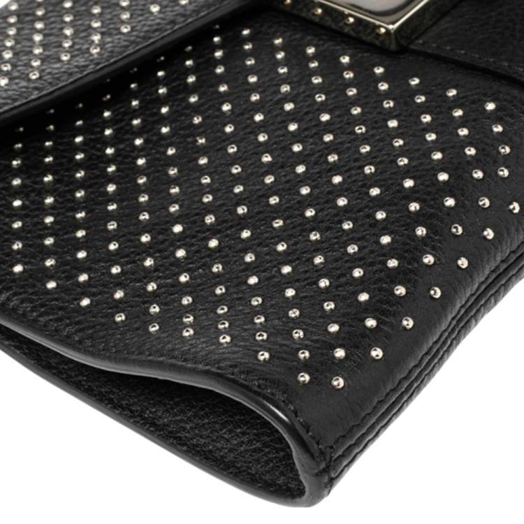 Pre Owned Jimmy Choo Black Leather Studded Rebel Wristlet Clutch