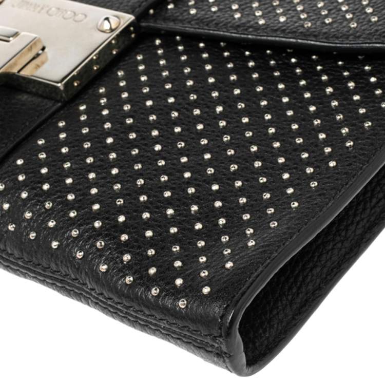 Pre Owned Jimmy Choo Black Leather Studded Rebel Wristlet Clutch