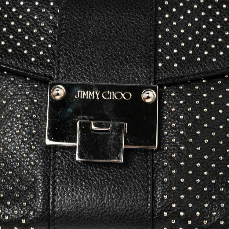 Pre Owned Jimmy Choo Black Leather Studded Rebel Wristlet Clutch