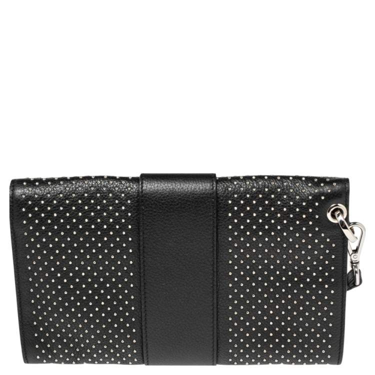 Pre Owned Jimmy Choo Black Leather Studded Rebel Wristlet Clutch