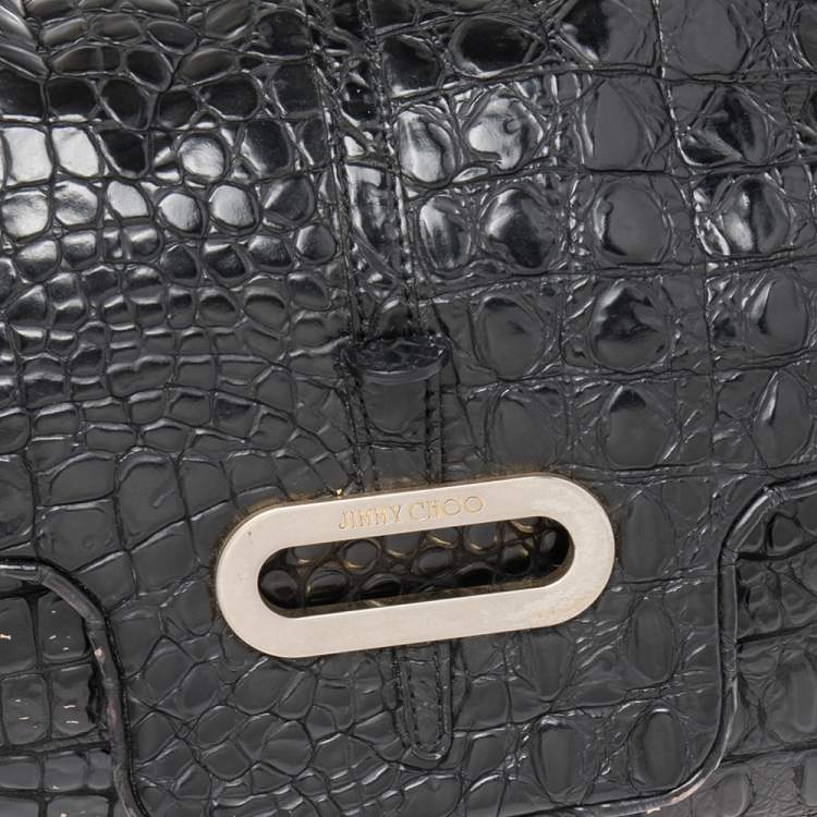 مملوكة مسبقًا Jimmy Choo Black Croc Embossed Leather Shoulder Bag