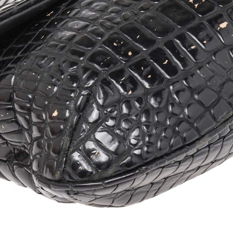 مملوكة مسبقًا Jimmy Choo Black Croc Embossed Leather Shoulder Bag