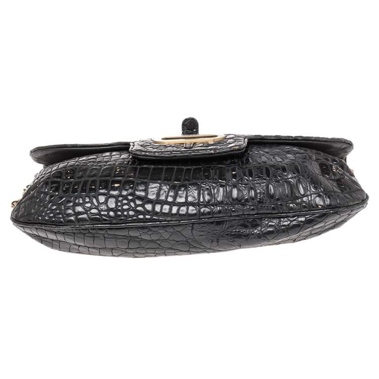 مملوكة مسبقًا Jimmy Choo Black Croc Embossed Leather Shoulder Bag