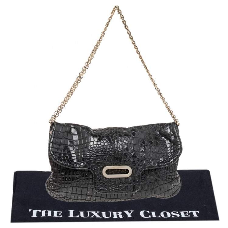 مملوكة مسبقًا Jimmy Choo Black Croc Embossed Leather Shoulder Bag