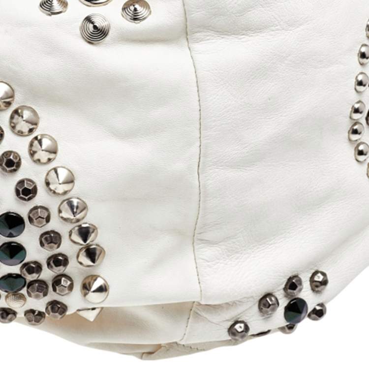 Pre Owned Jimmy Choo White Leather Embellished Tote
