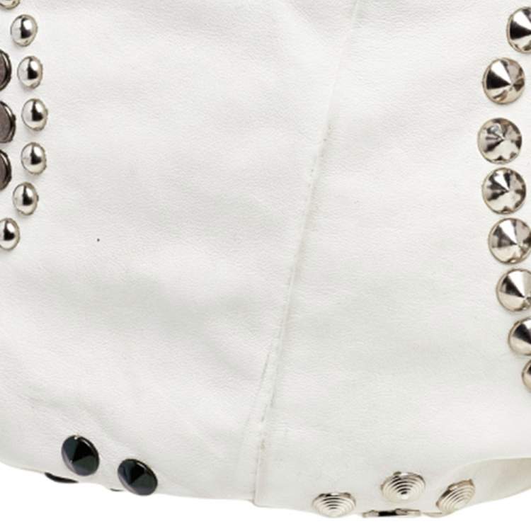 Pre Owned Jimmy Choo White Leather Embellished Tote