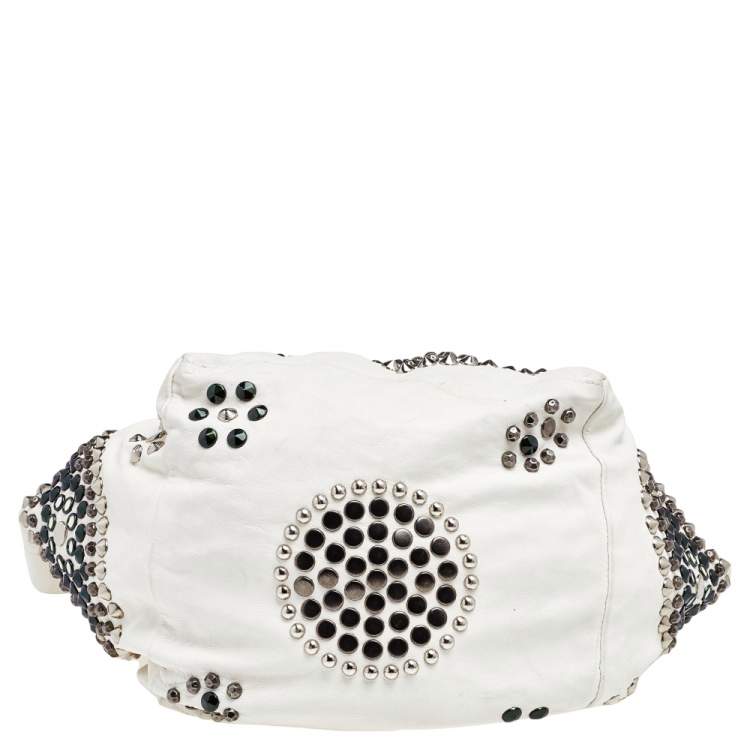 Pre Owned Jimmy Choo White Leather Embellished Tote
