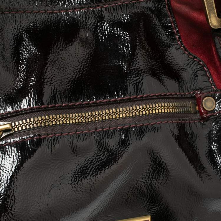Pre Owned Jimmy Choo Two Tone Red Patent Leather and Suede Mahala Bag