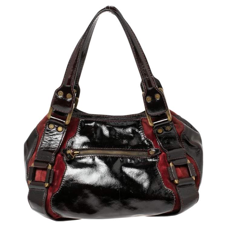 Pre Owned Jimmy Choo Two Tone Red Patent Leather and Suede Mahala Bag