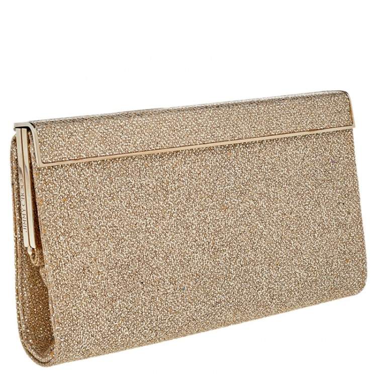 Pre Owned Jimmy Choo Gold Glitter Cayla Clutch