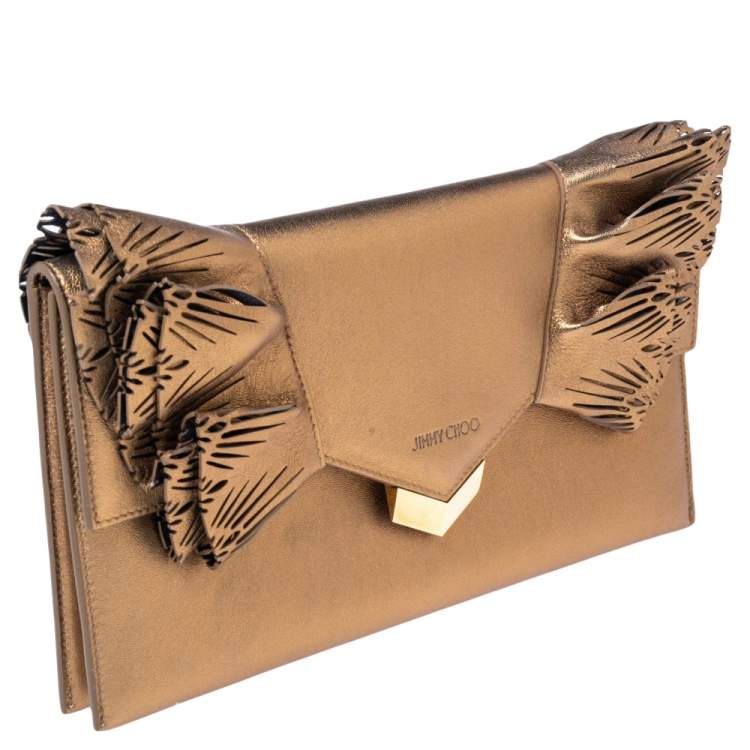 Pre Owned Jimmy Choo Gold Leather Isabella Clutch