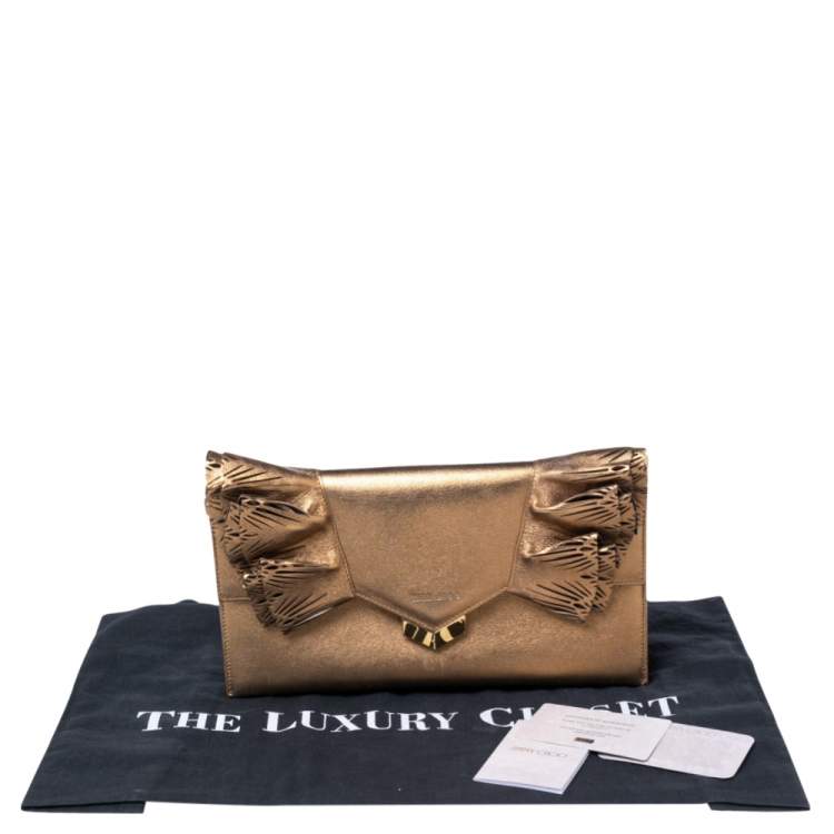 Pre Owned Jimmy Choo Gold Leather Isabella Clutch