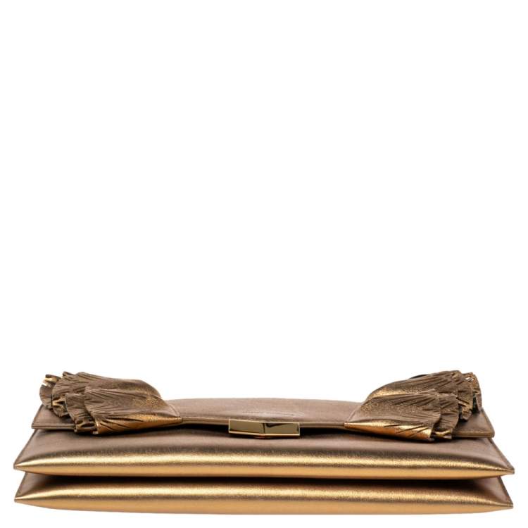 Pre Owned Jimmy Choo Gold Leather Isabella Clutch