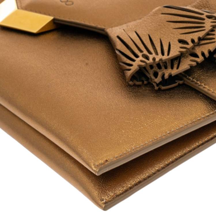 Pre Owned Jimmy Choo Gold Leather Isabella Clutch