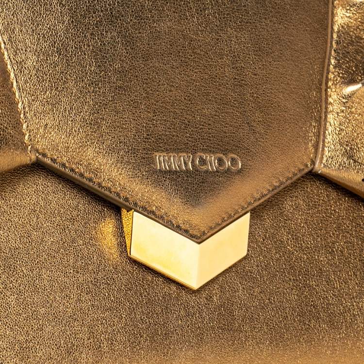 Pre Owned Jimmy Choo Gold Leather Isabella Clutch
