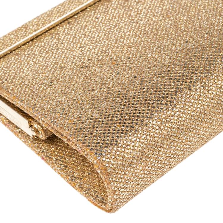 Pre Owned Jimmy Choo Metallic Gold Glitter Cayla Clutch